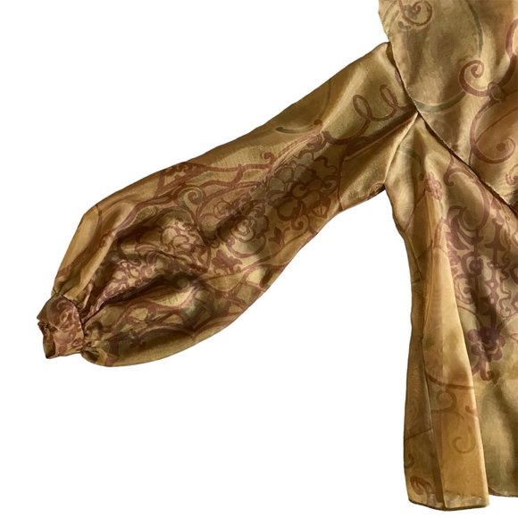 VIE by Victoria Royal Sheer Gold-Brown Tone with Floral Print Long Sleeve Blouse - Picture 5 of 6